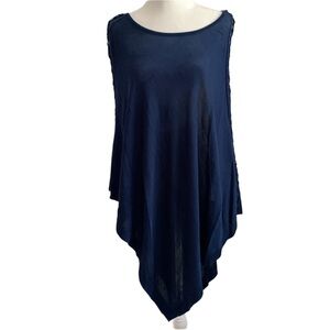 JANA Navy Poncho with Braided Detail on Sides. Size: L/XL